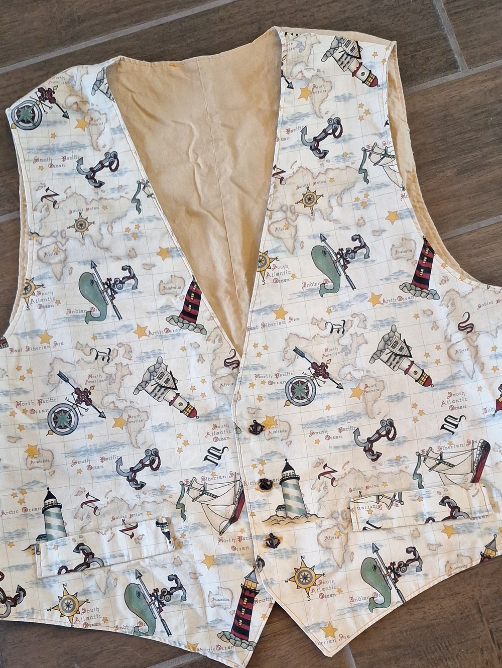 Vintage Nautical Novelty Sea Ocean Themed Vest With Anchor Buttons Kitschy Sz XL